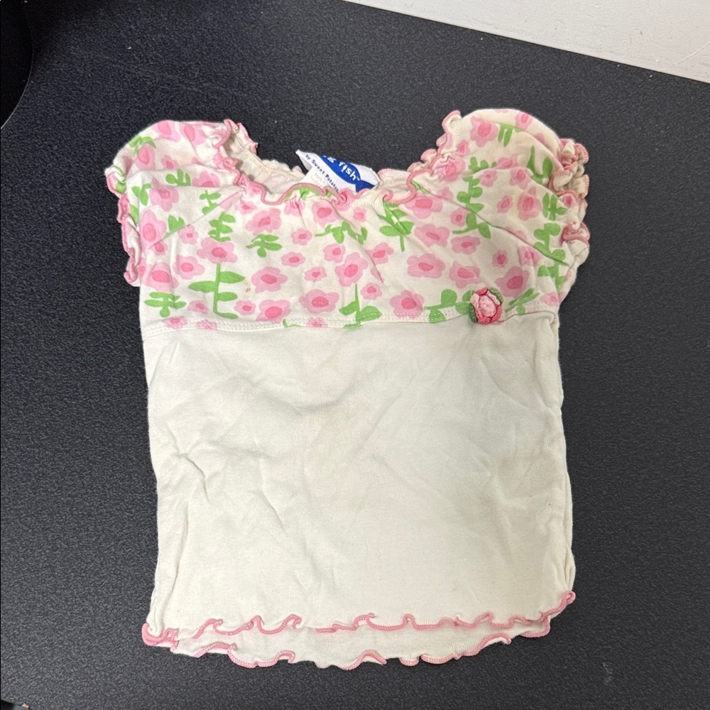 Floral Pink and White Kids Short Sleeve Tee